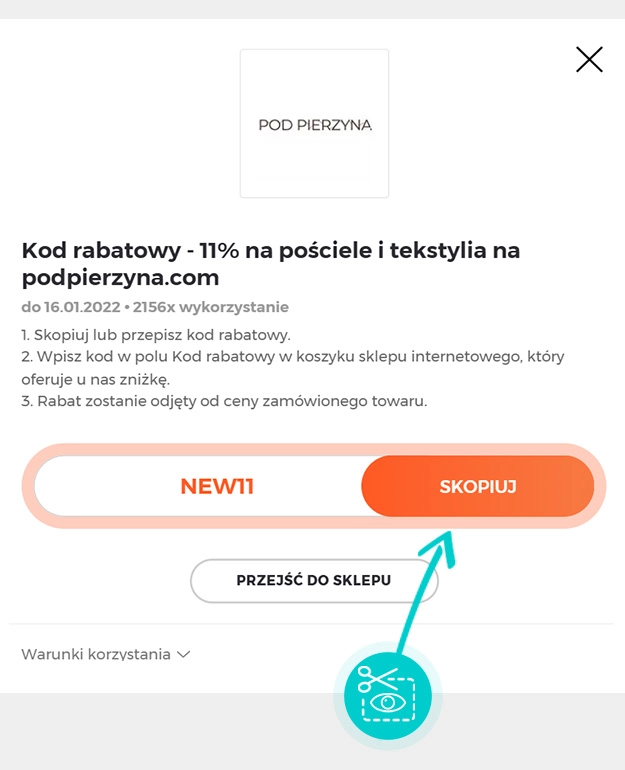 Instrukcja jak skopiować kod rabatowy dla Pod Pierzyną