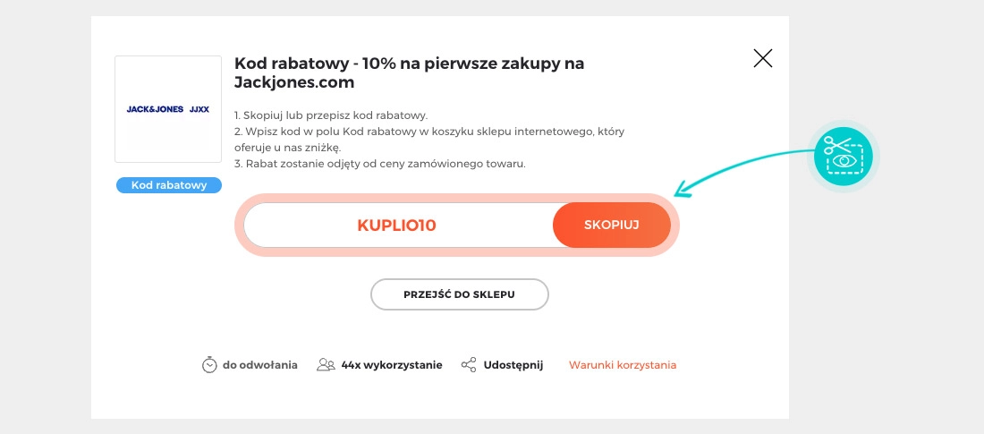 Instrukcja jak skopiować kod rabatowy dla Jack & Jones
