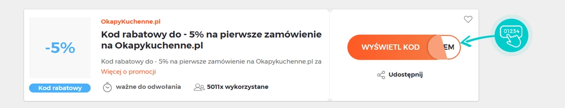 Przykład kodu rabatowego dla OkapyKuchenne.pl