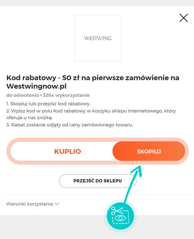Instrukcja jak skopiować kod rabatowy dla Westwing