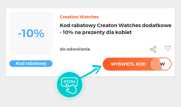 Przykład kodu rabatowego dla Creation Watches