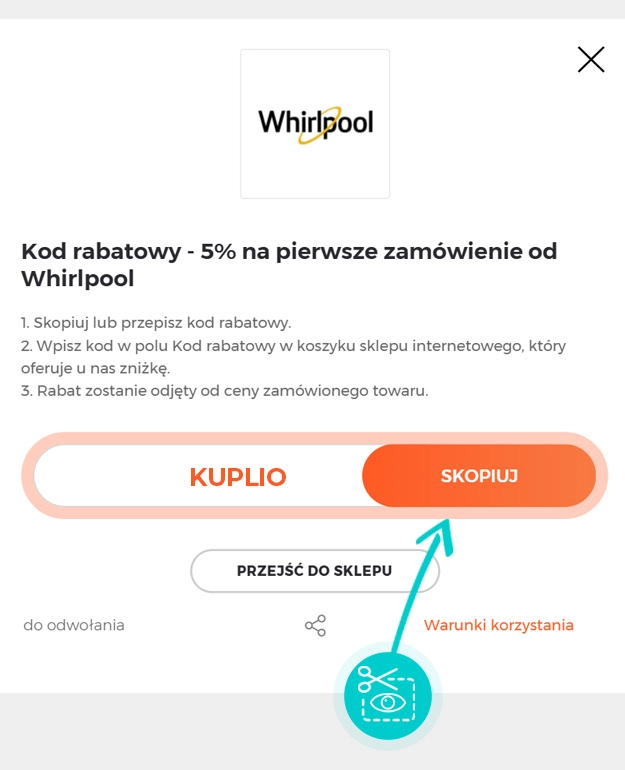 Instrukcja jak skopiować kod rabatowy dla Whirlpool