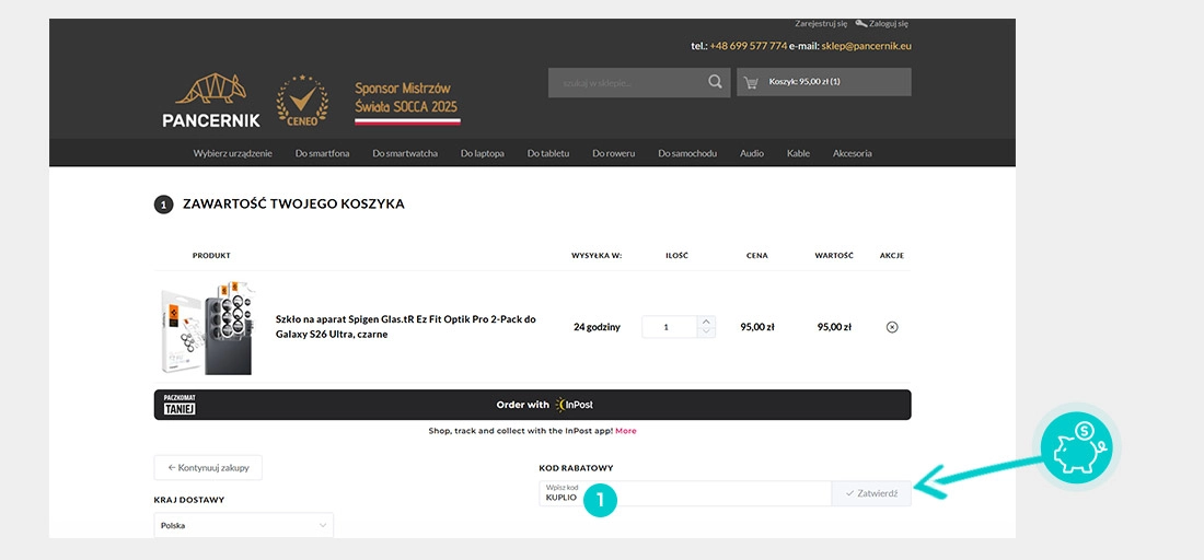 Instrukcja jak wpisać kod rabatowy w koszyku zakupownym Pancernik