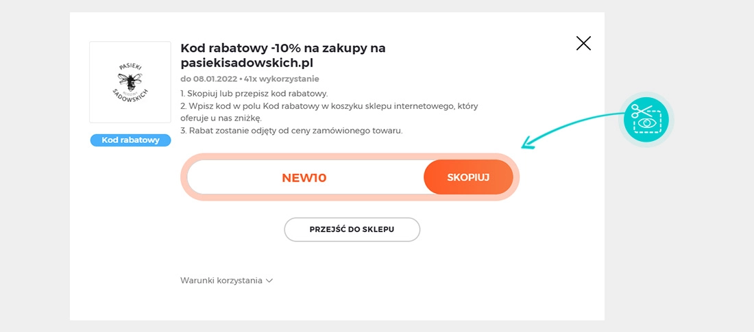 Instrukcja jak skopiować kod rabatowy dla Pasieki Sadowskich