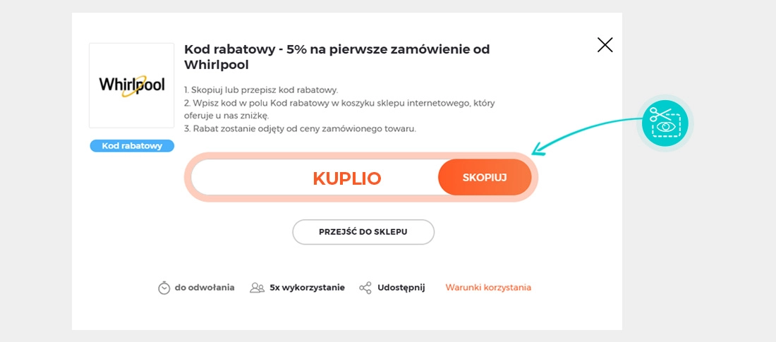 Instrukcja jak skopiować kod rabatowy dla Whirlpool