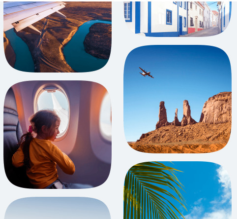 Zdjęcia różnych atrakcji podróżniczych w dwóch kolumnach
